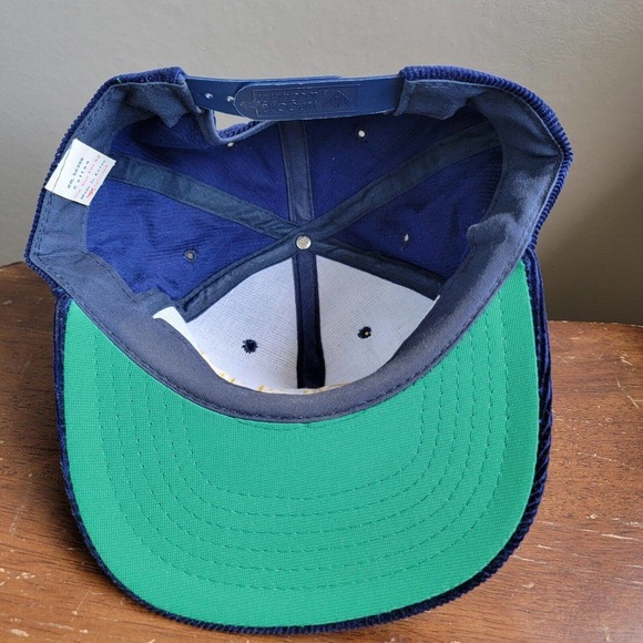Vintage 1980s TOP GUN Blue & Yellow Corduroy Snapback Cap Hat Yupoong - Picture 6 of 9